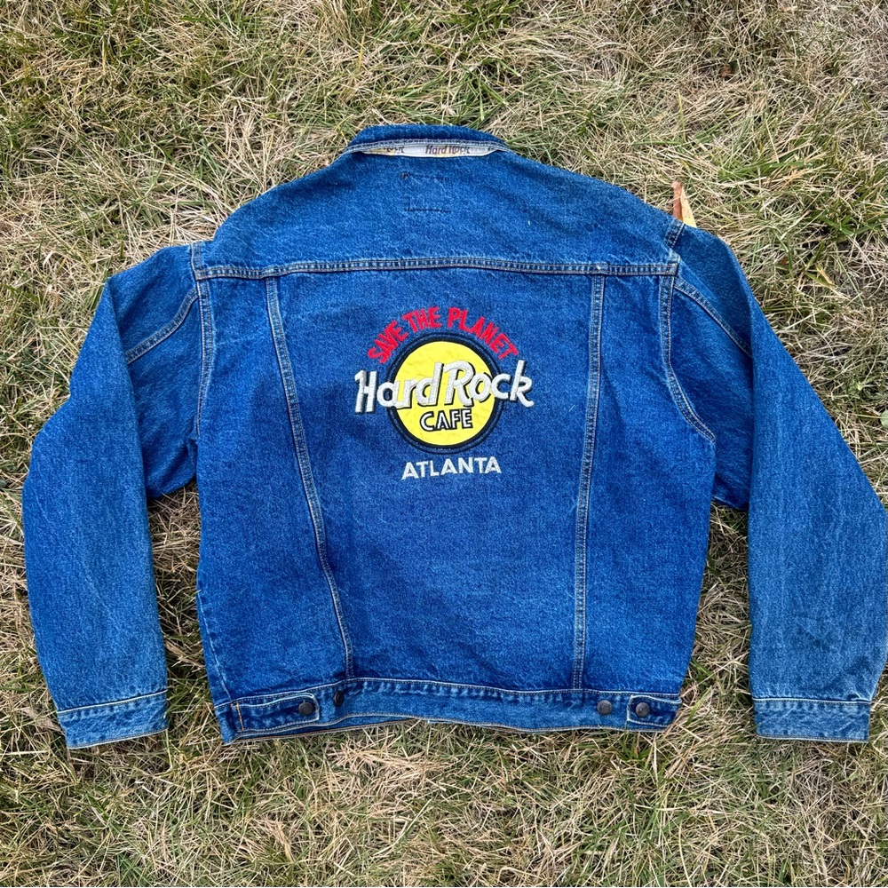 Vintage Hard Rock Cafe “Atlanta” Blue Jean Jacket Save The Planet Size XL
